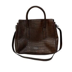 Christian Siriano Brown Croc Embossed  Vegan Leather Top Handle Satchel